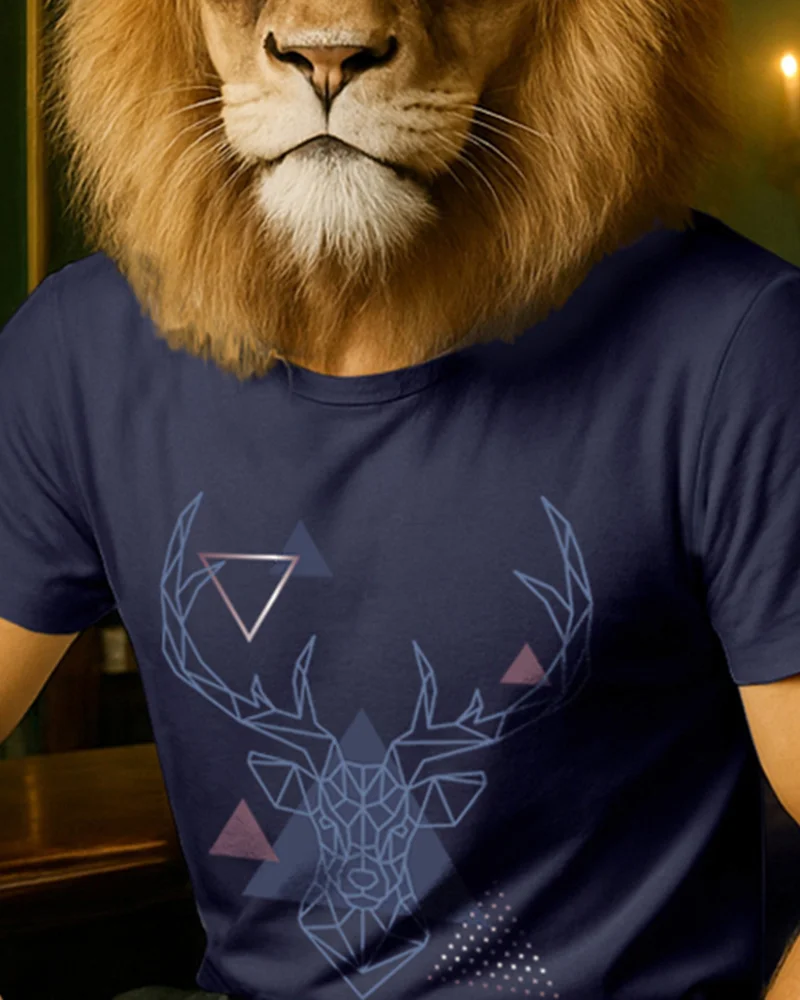 بيواكوف Men's Inking Blue Stag Graphic Printed T-shirt